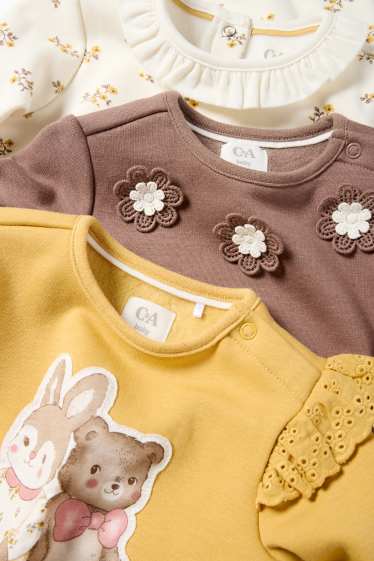 Baby Girls - Multipack of 3 - flowers and teddy bear - baby sweatshirt - cremewhite