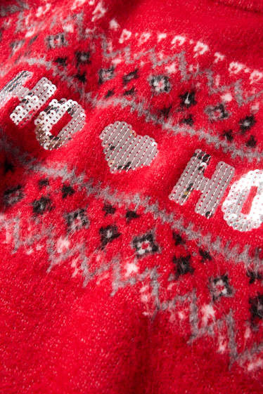 Donna - Maglione natalizio - HoHoHo - rosso