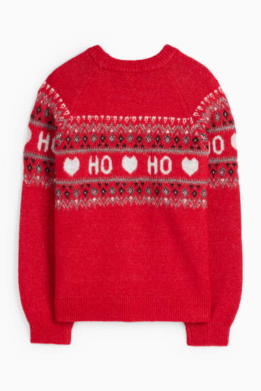 Donna - Maglione natalizio - HoHoHo - rosso