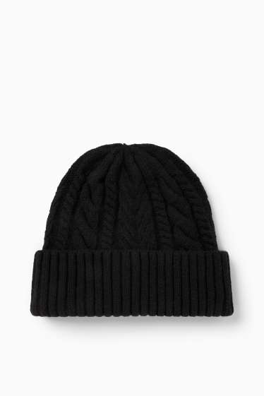Men - Knitted hat - cable knit pattern - black