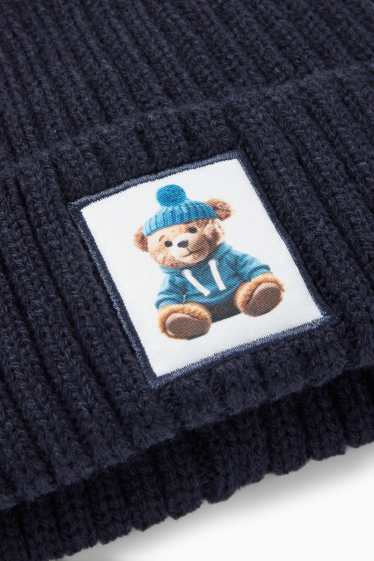 Children Boys - Teddy bear - hat - ribbed - dark blue