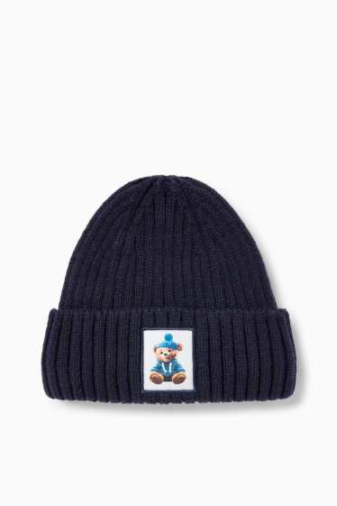 Children Boys - Teddy bear - hat - ribbed - dark blue