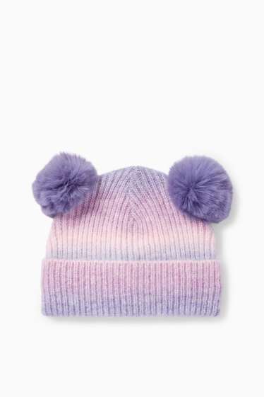 Niñas - Gorro con pompones - de canalé - estampado - violeta claro