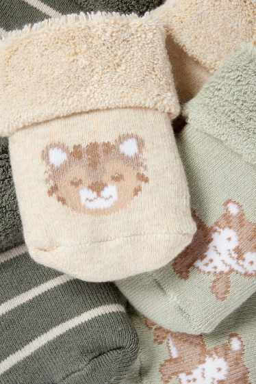 Baby Jungen - Multipack 3er - Tiger - Erstlings-Socken mit Motiv - Winter - grau / beige