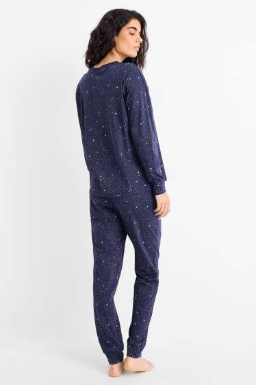 Damen - Pyjama - gemustert - dunkelblau