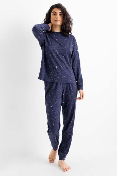 Damen - Pyjama - gemustert - dunkelblau
