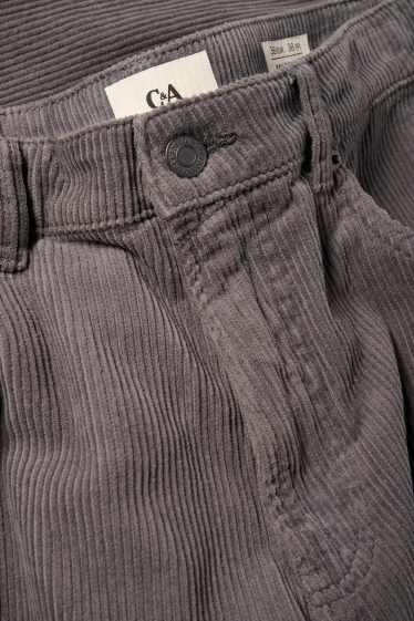 Femmes - Pantalon de velours côtelé - mid waist - barrel leg - gris foncé