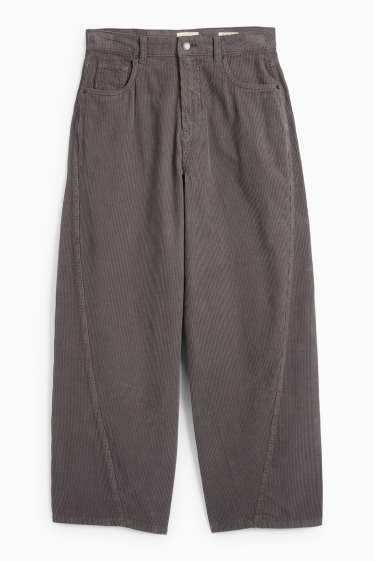 Femmes - Pantalon de velours côtelé - mid waist - barrel leg - gris foncé