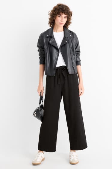 Femei - Pantaloni de stofă - talie înaltă - barrel leg - negru