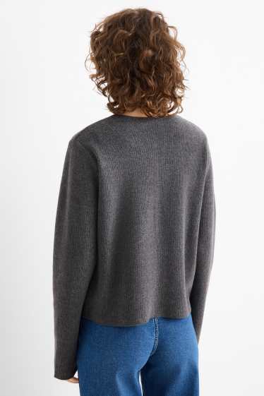 Dames - Vest - geribd - donkergrijs