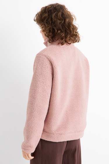 Women - Teddy fur zip-through sweatshirt - pink
