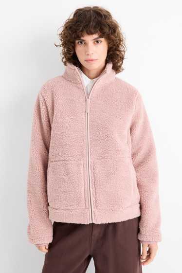 Women - Teddy fur zip-through sweatshirt - pink