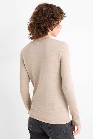Women - Long sleeve top - slim fit - taupe