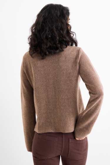 Women - Cardigan - ribbed - brown