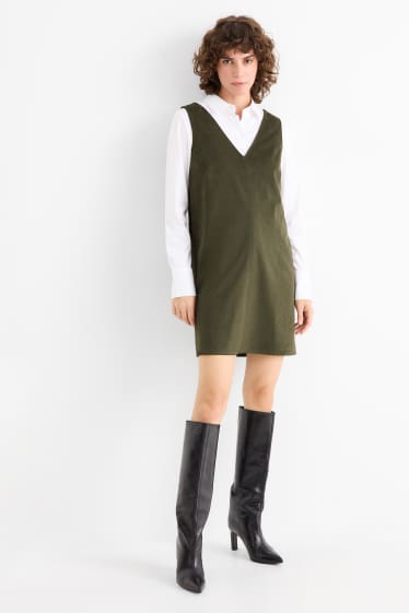 Femmes - Robe - straight fit - faux suède - vert foncé