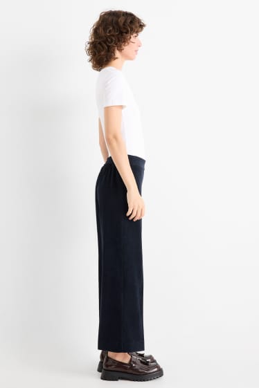 Femei - Pantaloni din catifea reiată - talie medie - wide leg - albastru închis