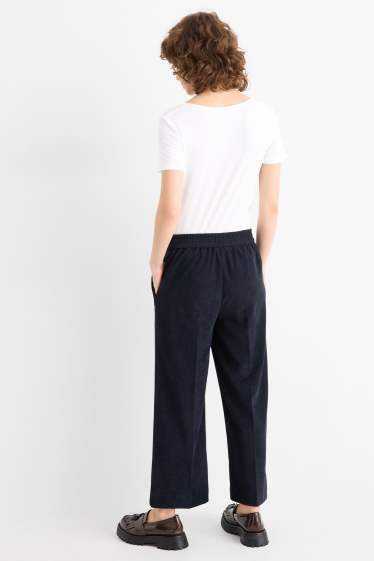 Femei - Pantaloni din catifea reiată - talie medie - wide leg - albastru închis