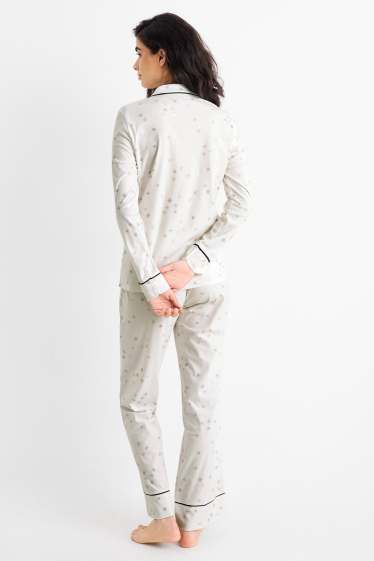 Dames - Set - pyjama en slaapmasker - 3-delig - met patroon - wit