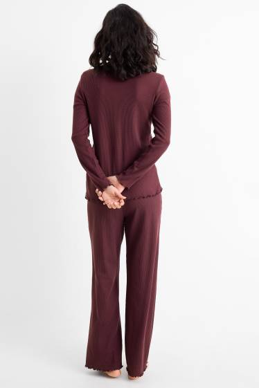 Damen - Pyjama - strukturiert - bordeaux