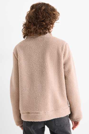 Women - Teddy fur zip-through sweatshirt - beige