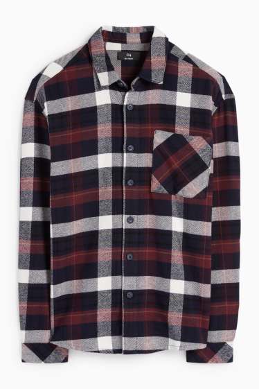 Herren - Flanellhemd - Relaxed Fit - Kent - kariert - rot / dunkelblau