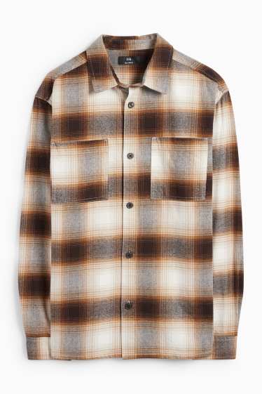 Home - Camisa de franel·la - relaxed fit - Kent - de quadres - marró/beix