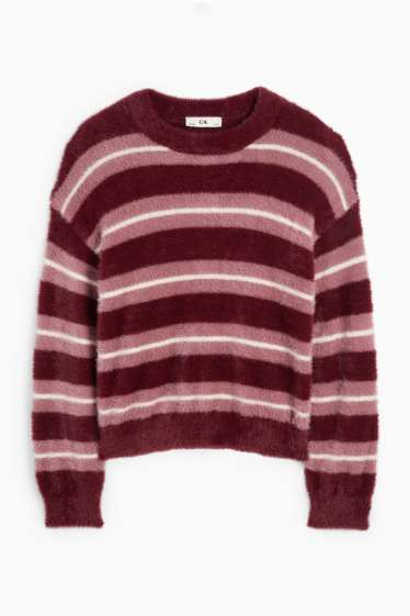 Kinder Mädchen - Pullover - gestreift - rosa / rot
