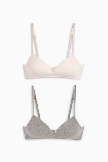 Enfants filles - Lot de 2 - soutiens-gorge sans armatures - ampliforme - gris / rose