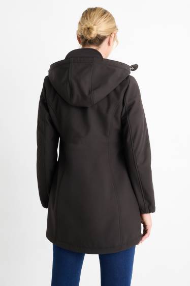 Women - Maternity softshell jacket with hood and baby pouch - black