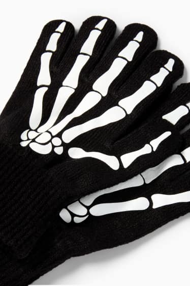 Kinder Buben - Halloween - Skelett - Handschuhe - Glow in the dark - schwarz / weiß