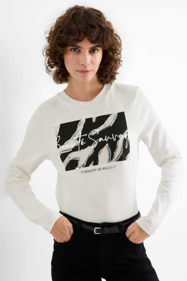 Femei - Tricou cu mânecă lungă - regular fit - aspect lucios - alb