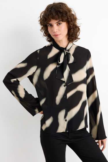 Damen - Chiffon-Bluse - gemustert - schwarz / beige