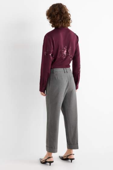 Dámské - Plátěné kalhoty - mid waist - straight fit - šedá