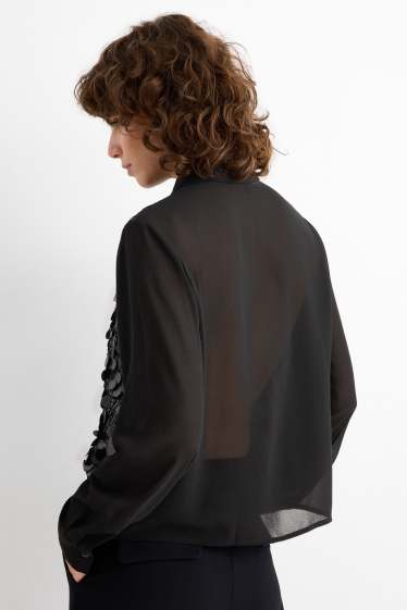 Women - Chiffon sequin blouse - black