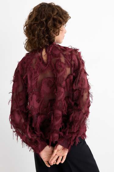 Women - Fringed blouse - bordeaux