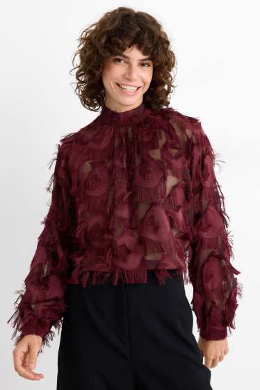Women - Fringed blouse - bordeaux