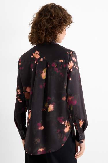 Damen - Satin-Bluse - geblümt - schwarz