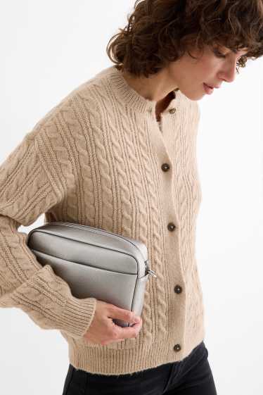 Women - Crossbody bag with detachable bag strap - faux leather - silver