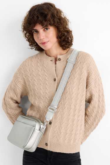 Women - Crossbody bag with detachable bag strap - faux leather - silver