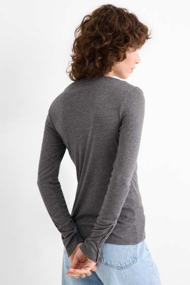 Women - Long sleeve top - regular fit - ribbed - dark gray