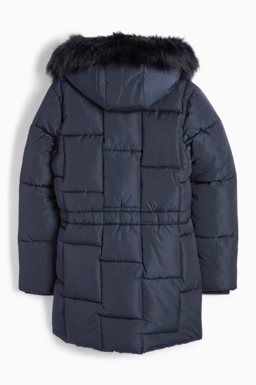 Niñas - Chaqueta acolchada con capucha y pelo sintético - azul oscuro