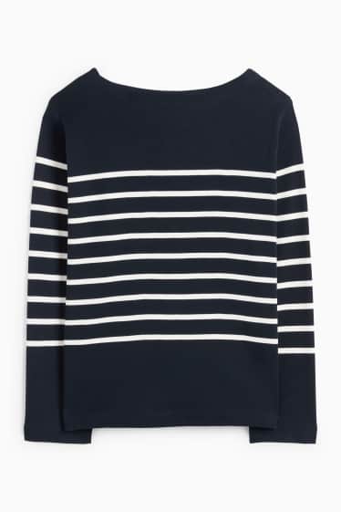 Dames - Longsleeve - regular fit - gestreept - donkerblauw / crème wit