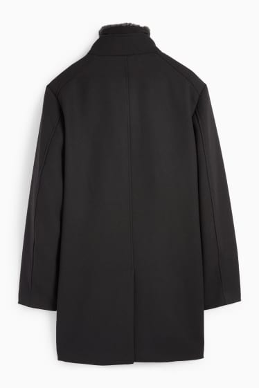 Men - Coat with faux fur trim - black