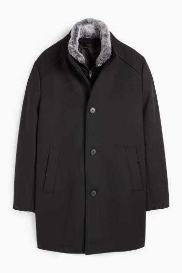 Men - Coat with faux fur trim - black
