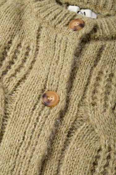 Femmes - Gilet en maille - motif tressé - vert clair