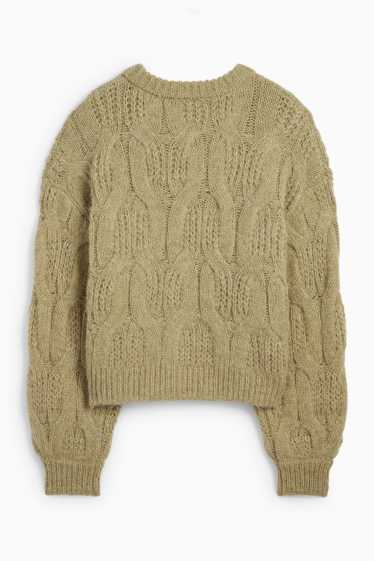 Femmes - Gilet en maille - motif tressé - vert clair