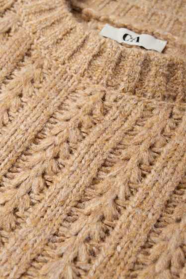 Femmes - Pull - motif tressé - marron clair