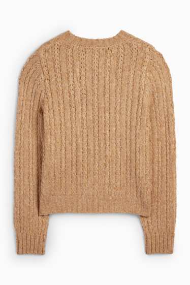 Femmes - Pull - motif tressé - marron clair