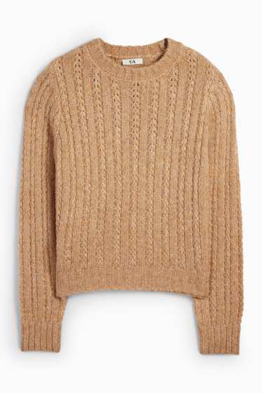 Femmes - Pull - motif tressé - marron clair
