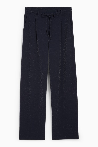 Donna - Pantaloni di jersey - vita alta - gamba ampia - blu scuro